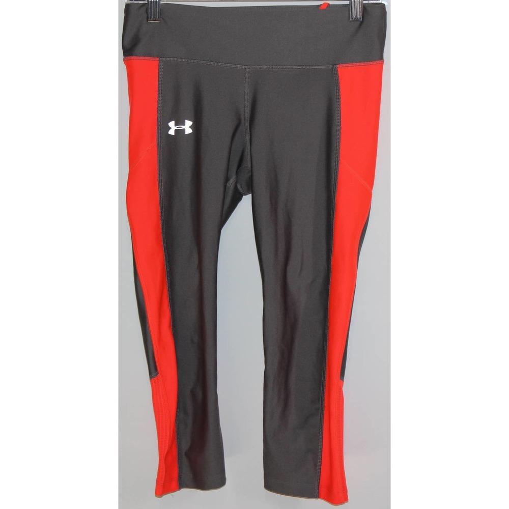 Womens Under Armour UA Gray Orange Athletic Cropped Tights Capri Leggings Size M